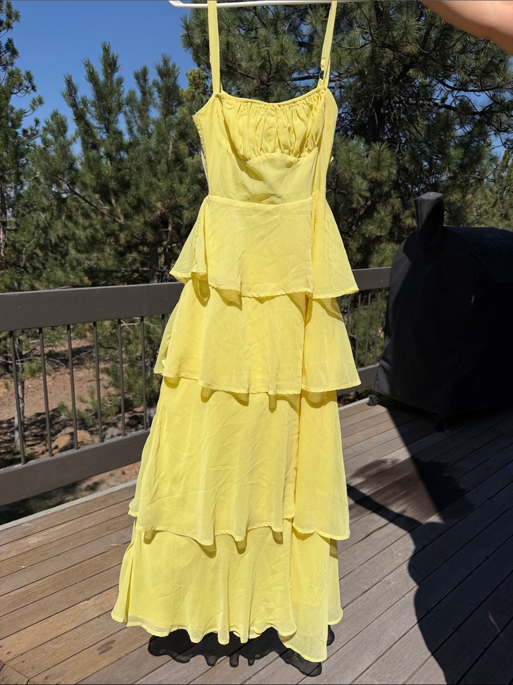 Selfie Leslie Bright Yellow Tiered Spaghetti-Strap Maxi